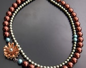 Spring In Copper-Double Strand Vintage Copper and Brass Beaded Flower Necklace