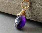Violet - Purple Amethyst Gold Filled Wire Wrapped Pendant Chain Necklace, Circle of Life Necklace, Mothers Day Gift, valentines day