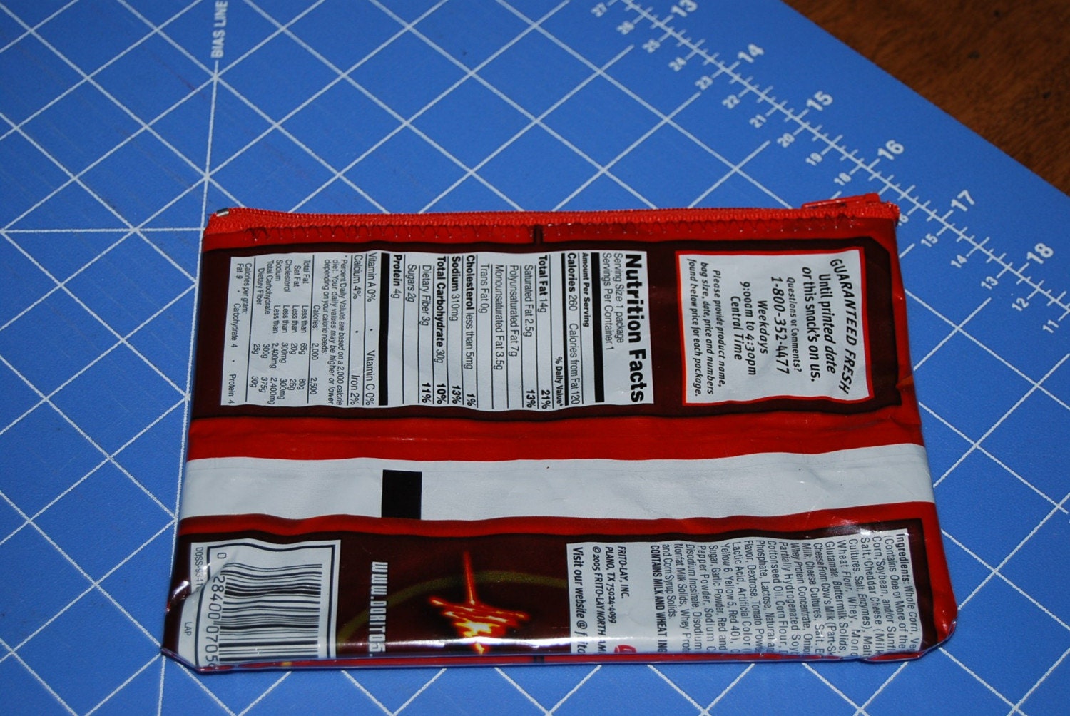 Recycled DOritos Nacho Cheese wrapper UPCYCLED into Zippered POUCH // Cosmetics // Itouch //