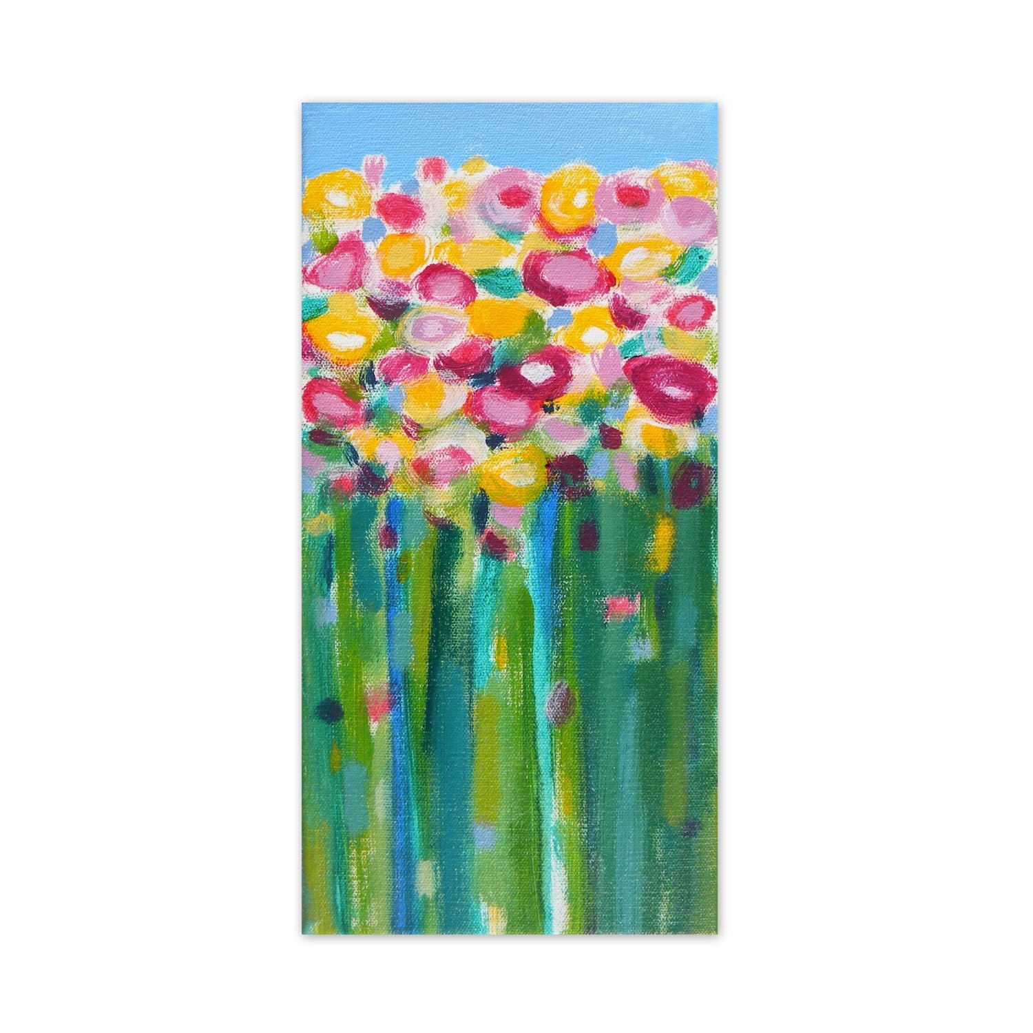 6x12 original abstract flowers painting gallery wrapped box canvas - Flower Garden