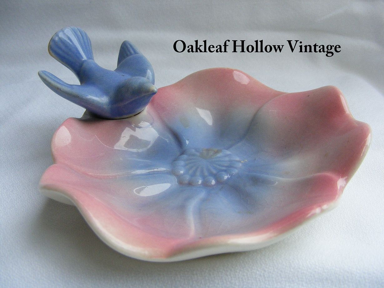 Vintage Royal Copley Dish Bluebird on a Flower