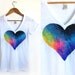 The Original "Splash Dyed" Hand PAINTED Heart White Burnout Deep V Tee Shirt in Spectrum Rainbow - S M L XL 2XL