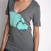Mint Double Clouds Deep V Neck Artist Series Tee in Slate Grey- XS S M L XL 2XL