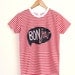 Red and White HAND STENCILED Striped Word Bubble Rolled Cuffs Hello Bonjour Tee - S M L XL 2XL