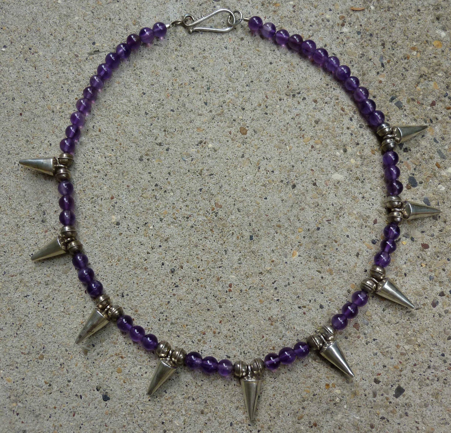 Post Punk Princess amethyst and sterling spike necklace