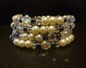 Champagne Sparkle vintage faux pearl, hematitie and crystal bracelet