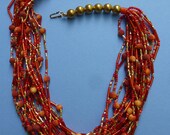 Tangerine Dream apple coral orange red golden brass multi-strand necklace