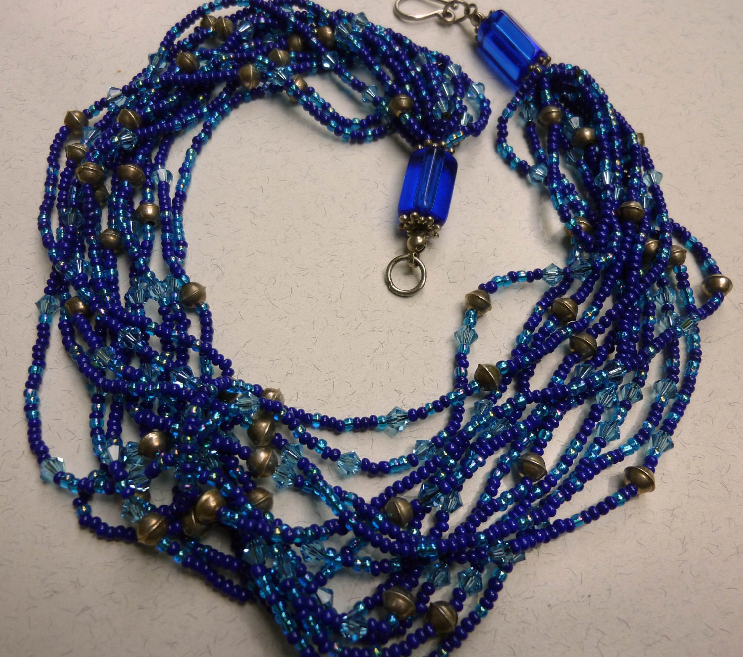 Shimmering Blue Mermaid multi strand bead choker