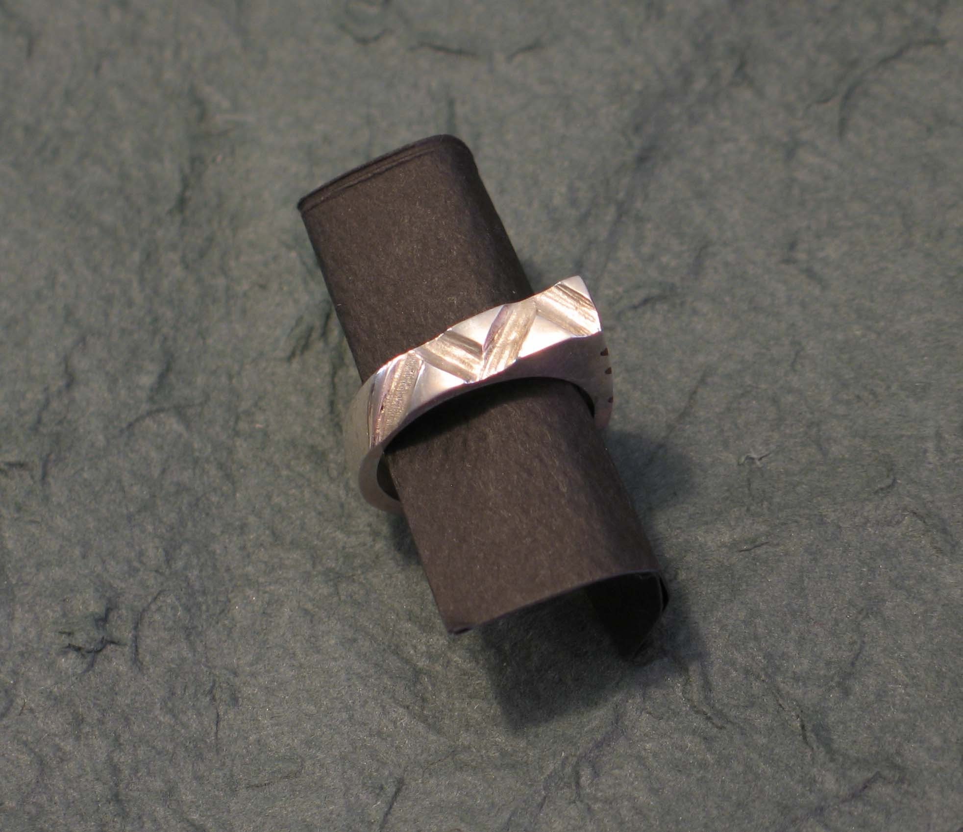 Tire Treads, pointy cast unisex sterling ring