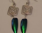 Beetle Maze, Pantone Emerald Green Wire Earrings
