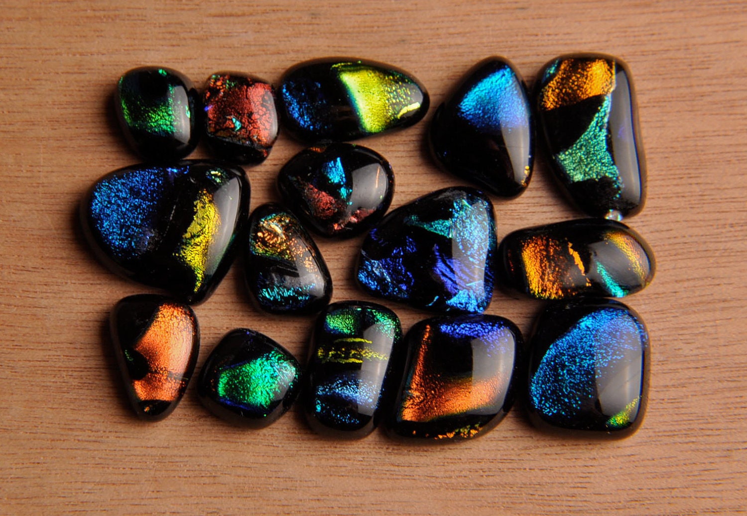 Handmade Dichroic Fused Glass Cabs Cabochons Beads lot of 15