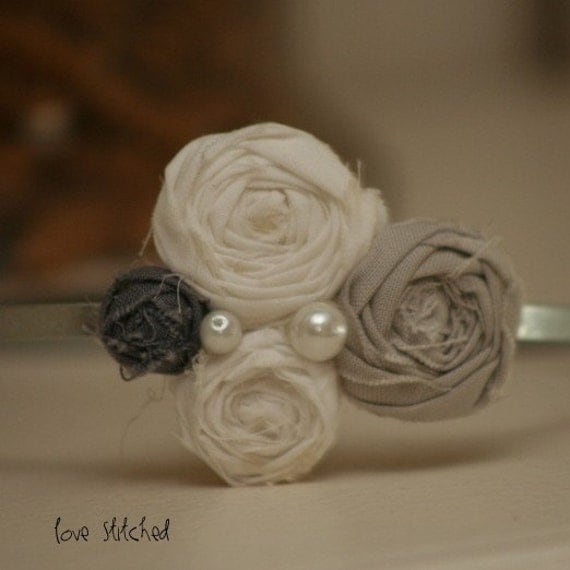 JORDYN - White and Gray Anthro inspired rosette headband / hair piece