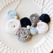 Sail Away With Me - white, blues, and gray rosette bib statement necklace