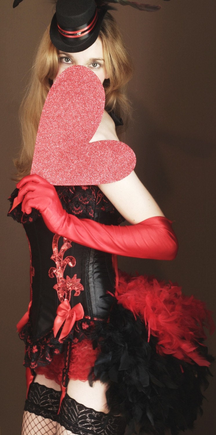 SONJA XXL - Burlesque Corset Costume, Red/Black Showgirl