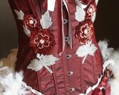 ROSE RED - White Burlesque Corset Costume with feathers mini top  hat