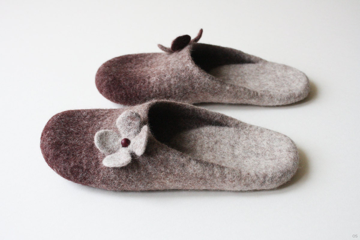 Black Cherry Blossom  Orthopedic wool felted slippers HANDMADE TO ORDER