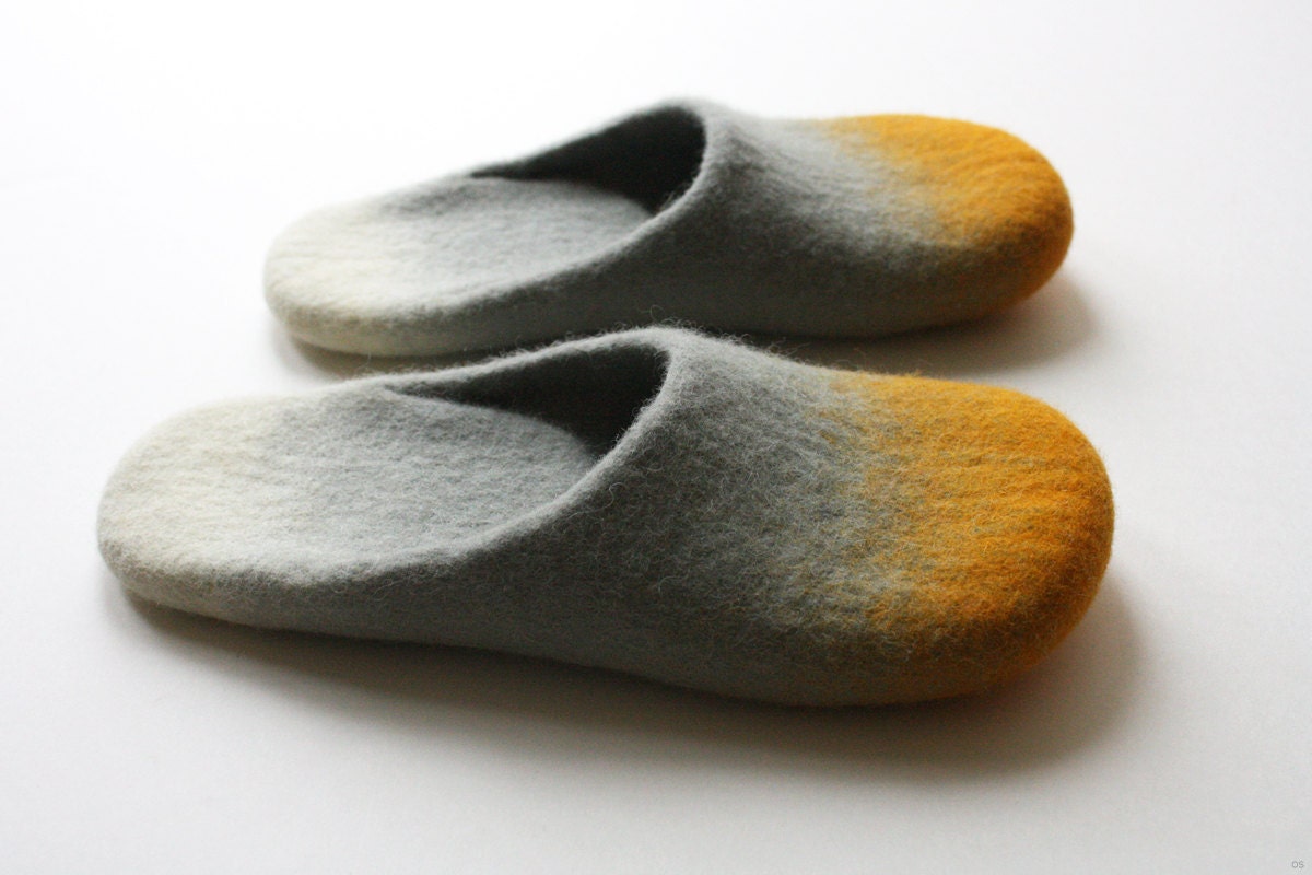 like a sunrise on the ocean horizon" felted wool slippers HANDMADE TO ORDER