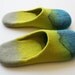 Acapulco" Felted wool slippers with neon yellow and turguoise blue. Unisex adults. Handmade to order