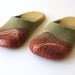 Assorted" Felted wool slippers in olive green, olive red and mustard colors. HANDMADE TO ORDER