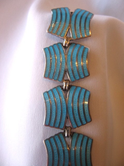 Vintage Mexican Enamel and Sterling Bracelet