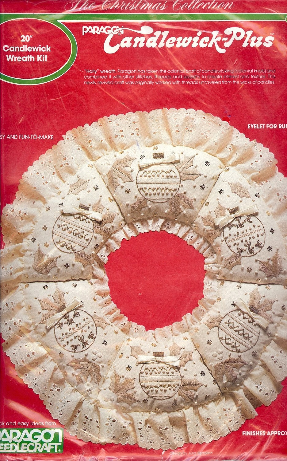Candlewick Christmas Wreath Kit from the Paragon Needlecraft Christmas Collection, 20 inches