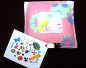 Girl travel game - Flutter-by Pink Mini I Spy Bag with clip & laminated card pictures and words, eye spy game, educational toy, travel game