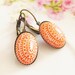 Tangerine Orange Mosaic Earrings -Vintage Tangerine Orange and White Mosaic Bohemian Antique Brass Earring Drop Dangles