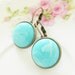 Vintage Aqua Blue Marble Bohemian Antique Brass Earring Drop Dangles