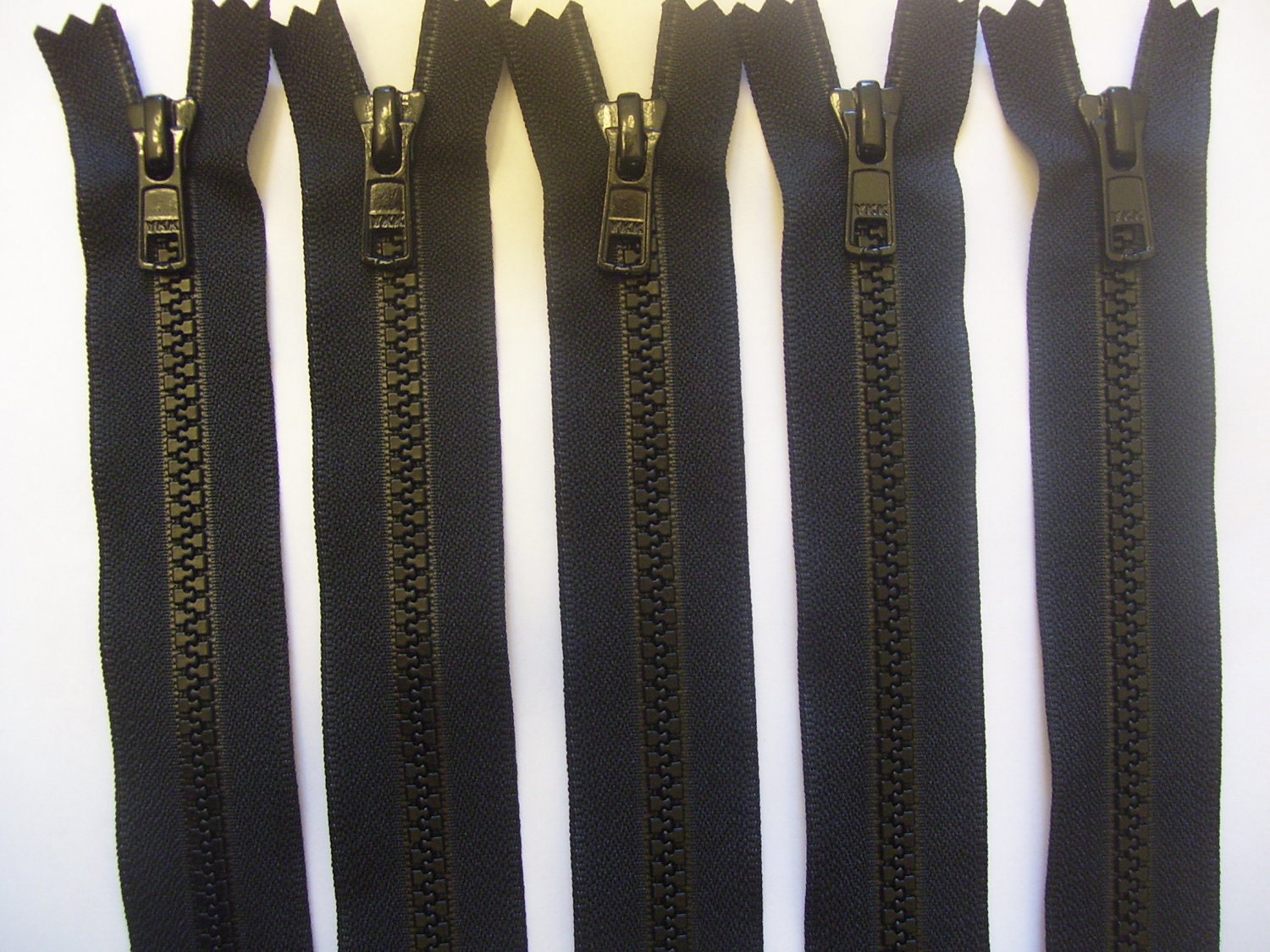 Sale - Five black 14 inch YKK Sporting zippers with long pull - molded plastic coil 5