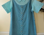 Vintage Sears 60's Blue Tartan Plaid Little Young Girl Romper Dress (sz 16.5)