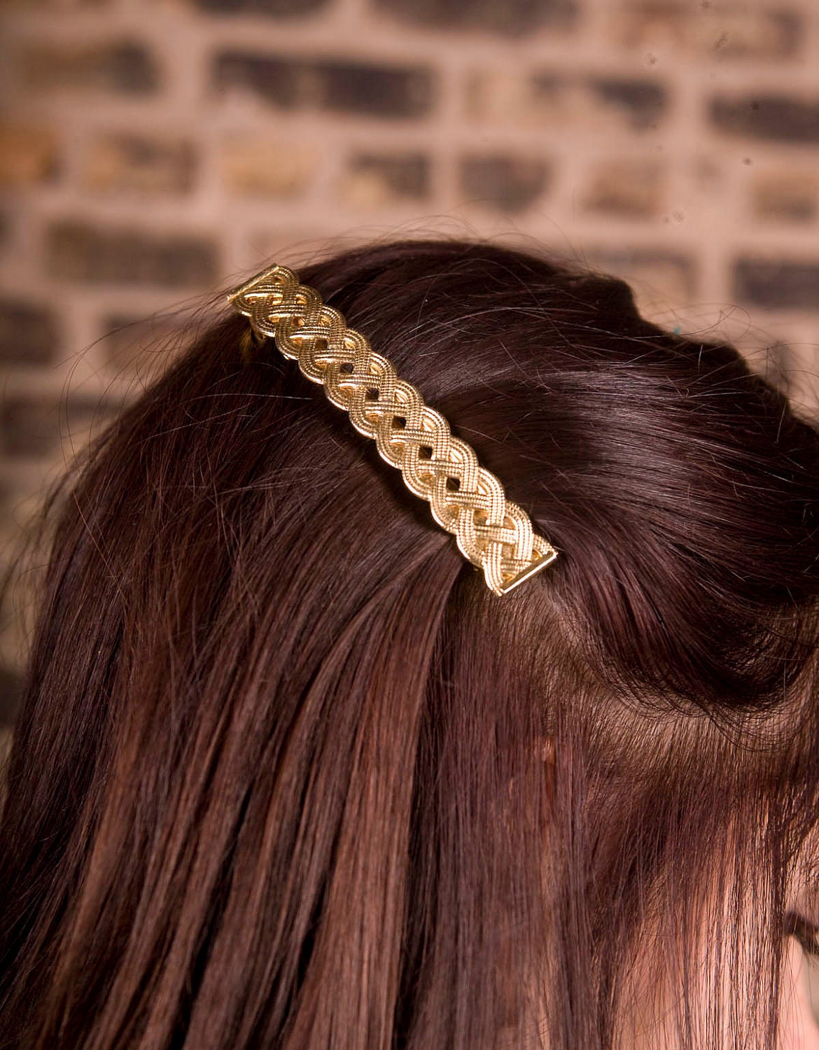 Vintage Gold Tone Brass Braid Hair Clip by JoulesJewelsVintage