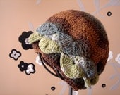Crocheted Brown caramel Green Grey Beret