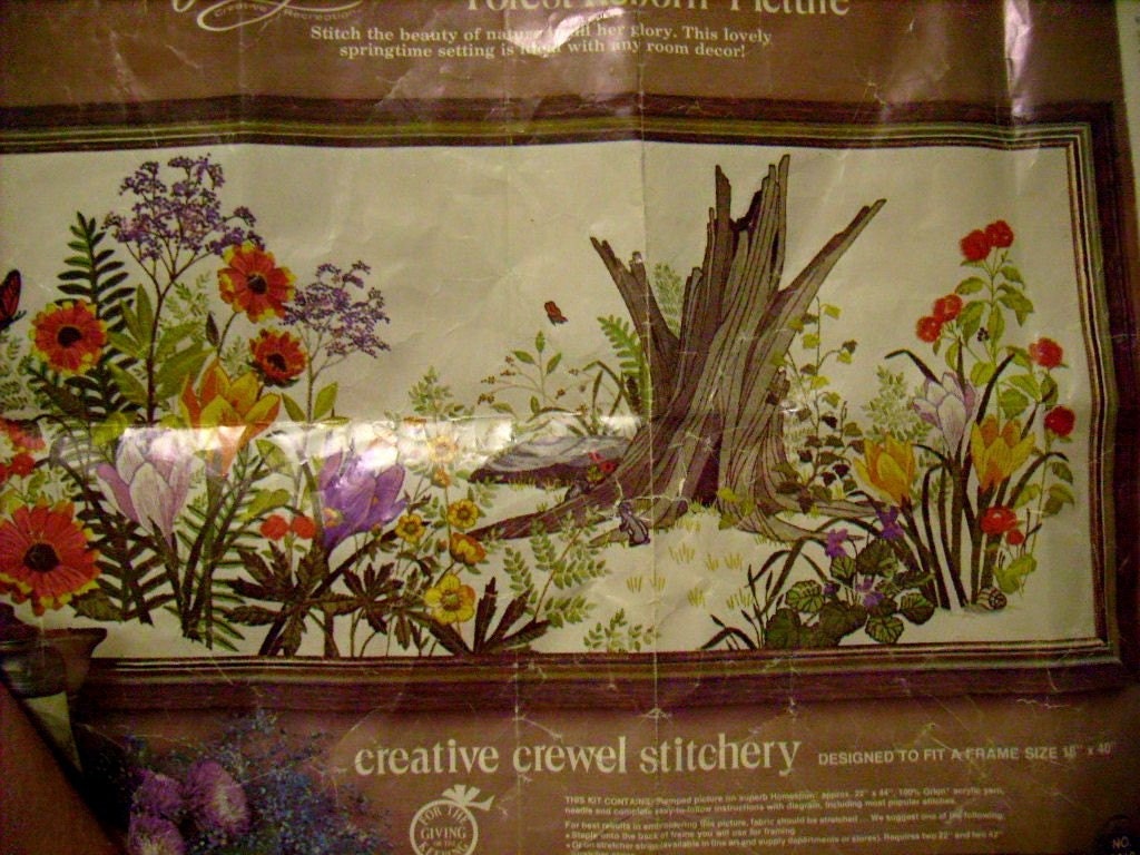 Vintage Crewel Embroidery Unfinished Forest Reborn by stbthreadworks