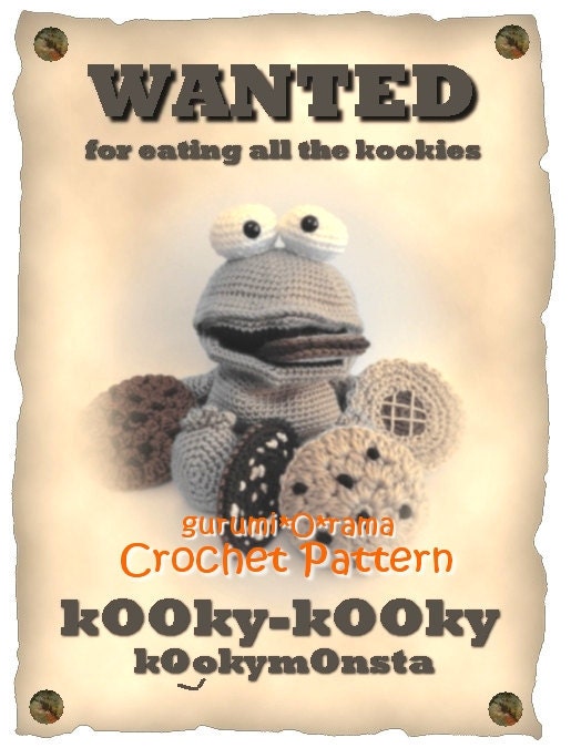 Pattern crochet amigurumi Cookie Monster hand puppet PDF guide