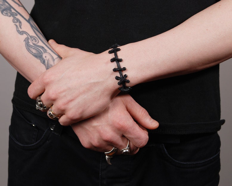 Stitches Bracelet Set-The Original VonErickson Black Stitch Frankenstein Monster bracelet-   2pc Set