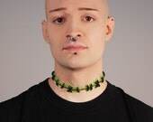 Gothic Zombie Frankenstein Stitch Necklace - Brite Green with Hand painted Blood with medium stitches