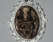 Gothic Cameo Necklace -Skeleton Zombie with top hat -Antique Gold Style finish