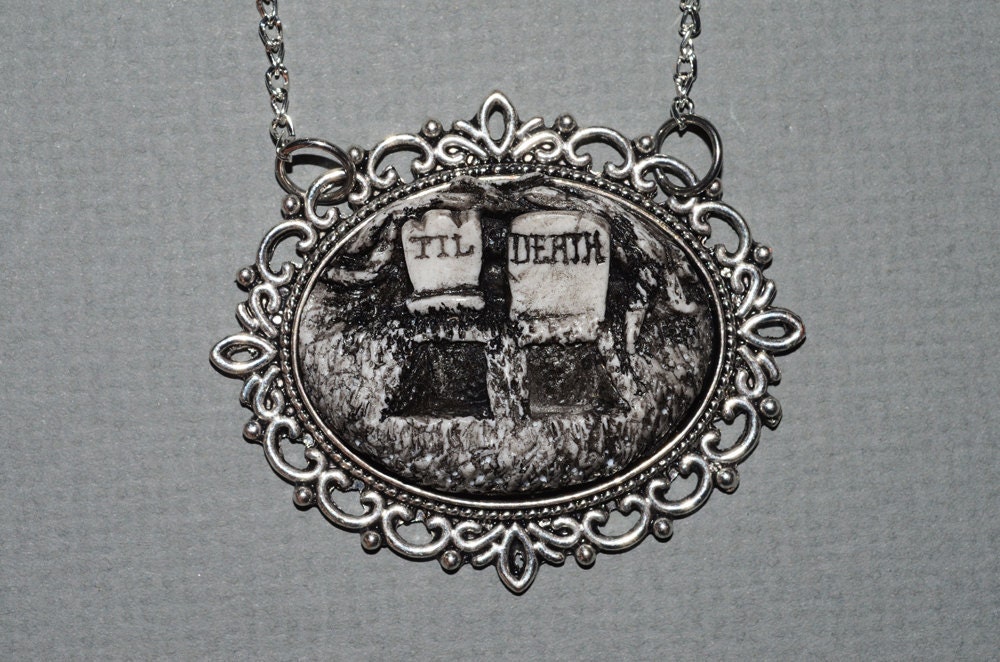Gothic Cameo   Necklace - Creepy Cute Gothic Cameo Resin Necklace  -  Till Death Double Grave