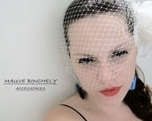 Ivory Bridal Birdcage Veil / Blusher / Bandeau Style 9 inch wide and 18 inch long by Mauve Binchely