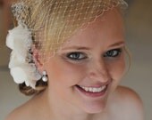 Ivory Bridal Birdcage Veil / Blusher / Bandeau Style 9 inch wide and 18 inch long by Mauve Binchely