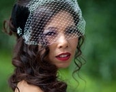 Ivory Bridal Birdcage Veil / Blusher / Bandeau Style 9 inch wide and 18 inch long by Mauve Binchely