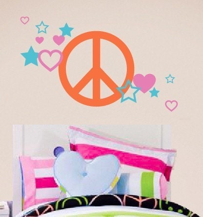 Peace sign Hearts Stars Vinyl Wall Decal Set