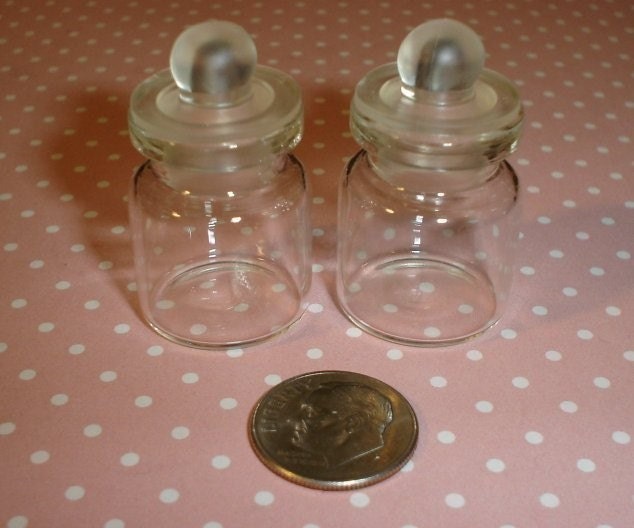 Super Destash Kawaii Tiny Cookie Glass Jars 34mm Tall Set of 2 For Kawaii Crafts, Pendants, Miniatures