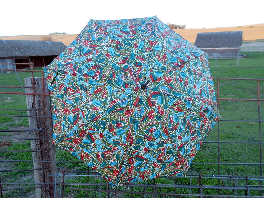 Vintage Umbrella Silk With Musical Instruments Violin Mandolin Saxophone and More