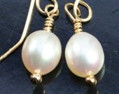 Handmade White Pearl Earrings on Artisan Gold Earwires
