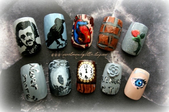 Japanese Nail Art- Edgar Allan Poe Press On Nails
