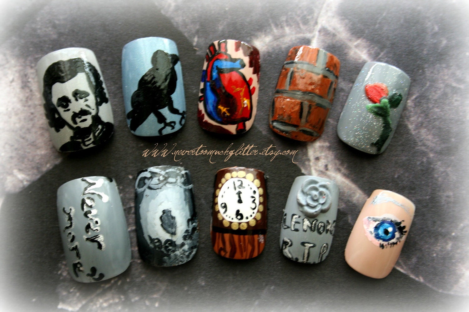 Japanese Nail Art- Edgar Allan Poe Press On Nails