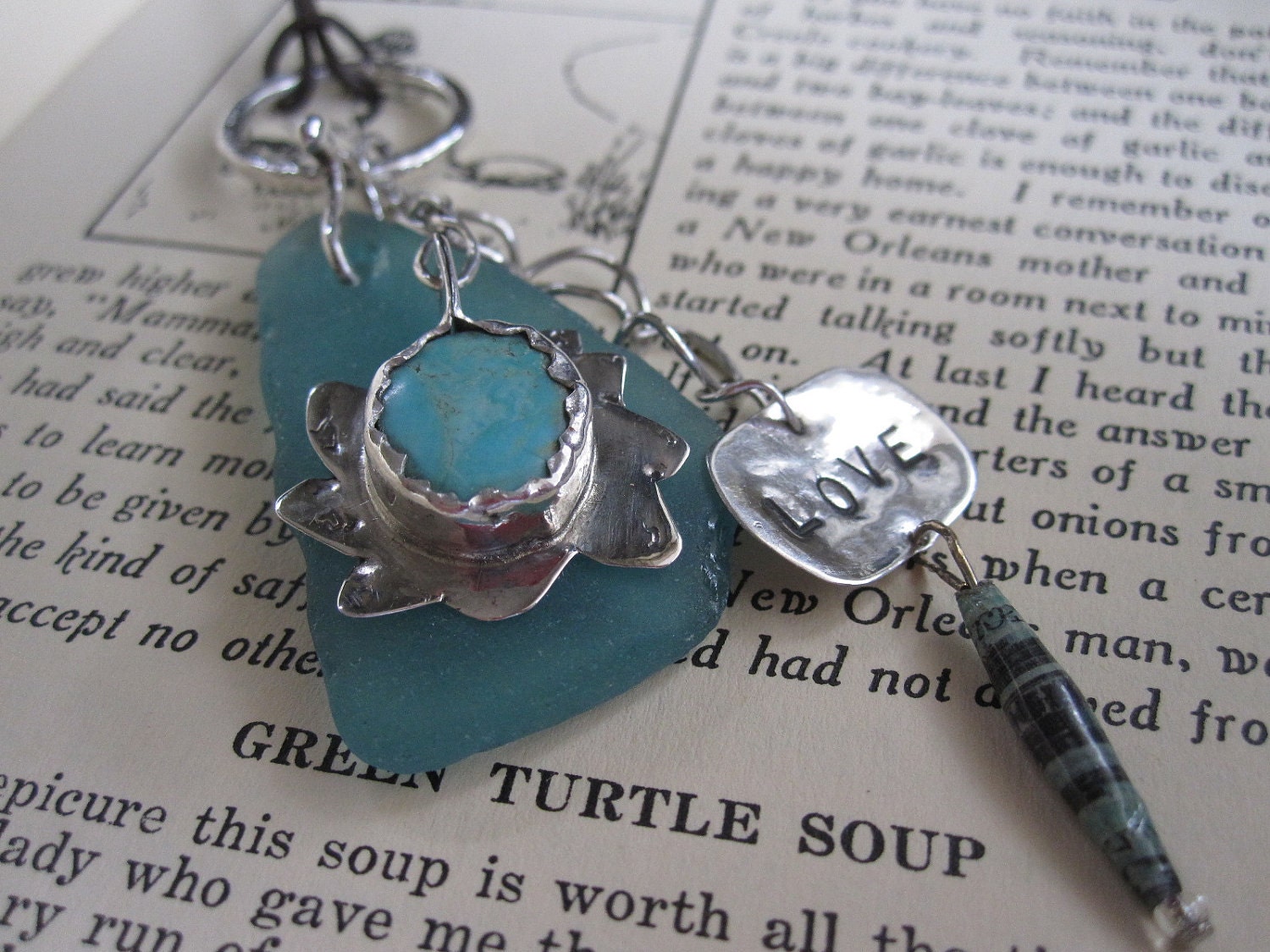 Upcycled Turquoise Seaglass and Sterling Pendant on Etsy Handmade Metal Jewelry
