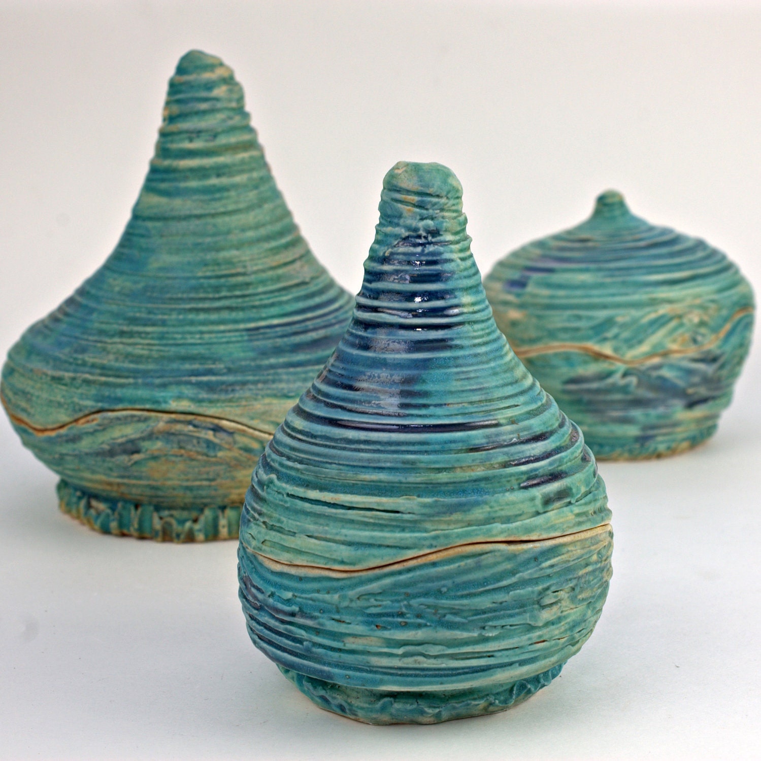 Turquoise Twirling and Twisted Textured Pot