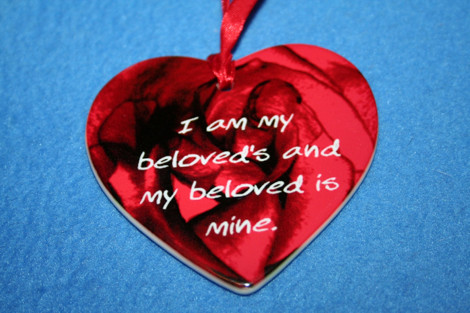 Beloved Heart Ornament - I Am My Beloved's and My Beloved is Mine Heart Valentine Porcelain Ornament